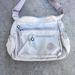 Mintegra Nylon Crossbody Bag Beige Large Multi Pocket Travel Shoulder Purse